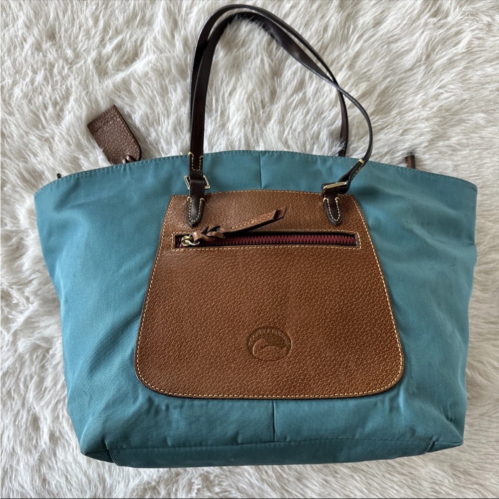 Dooney and Bourke Elegant Blue and Brown Tote Bag - Picture 2 of 16